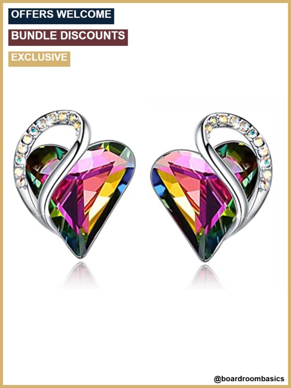 Silver Plated Crystal Stud Earrings Heart Birthstone Women